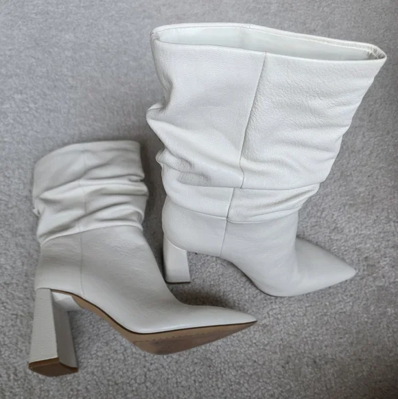Mid Calf White Leather Women's Boots - Picture 1 of 2